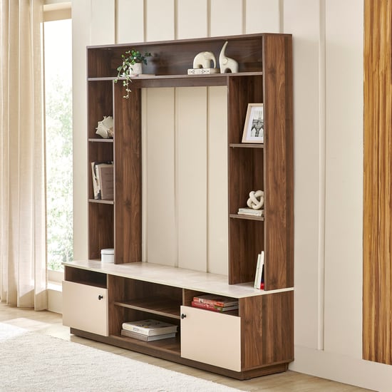 Helios Addison Entertainment Wall Unit with Open Curio - Walnut