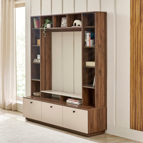 Helios Addison Entertainment Wall Unit with Closed Curio - Walnut