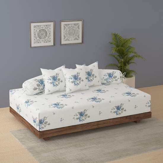 SWAYAM Ananda Cotton 210TC Floral Print 6Pcs Diwan Set
