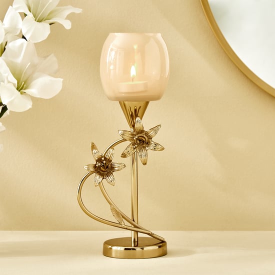 Windflower Fabio Aluminium and Glass Pedestal Candle Holder - Small