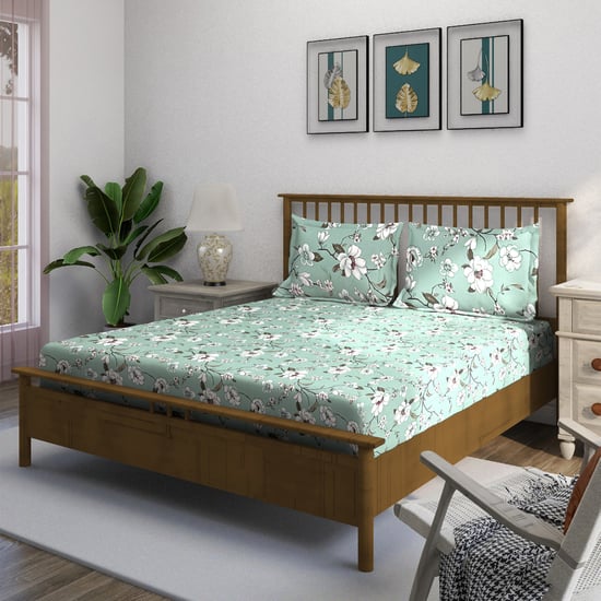 SWAYAM Ananda Cotton 210TC Floral Print 3Pcs Queen Bedsheet Set