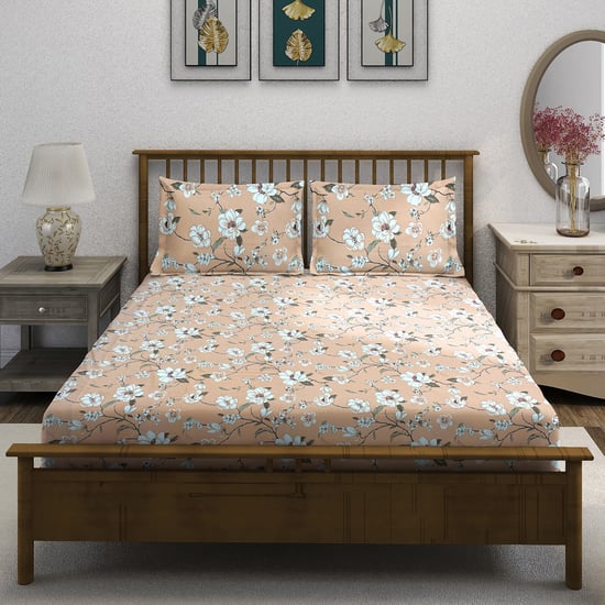 SWAYAM Ananda Cotton 210TC Floral Print 3Pcs Queen Bedsheet Set