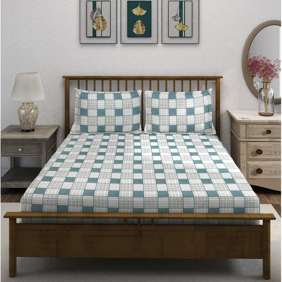 SWAYAM Ananda Cotton 210TC Checked 3Pcs Queen Bedsheet Set