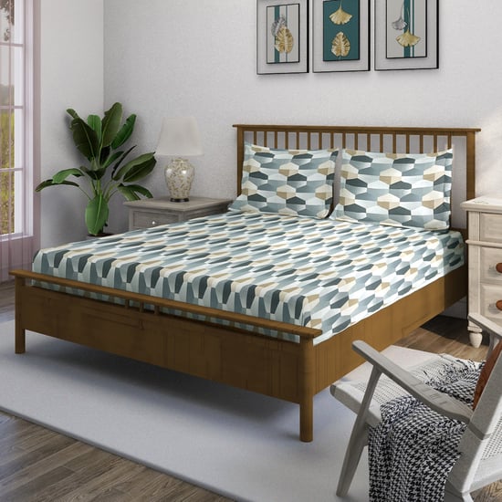 SWAYAM Ananda Cotton Printed 210TC 3Pcs King Fitted Bedsheet Set