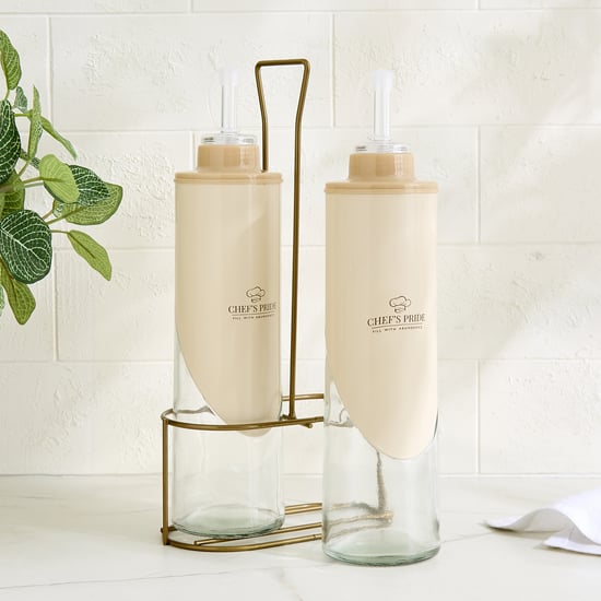 Chefs Pride Kiyun Set of 2 Glass Oil Bottles with Stand - 550ml
