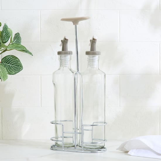 Pamolive Drizzle Set of 2 Glass Oil Dispenser with Metal Stand - 350ml
