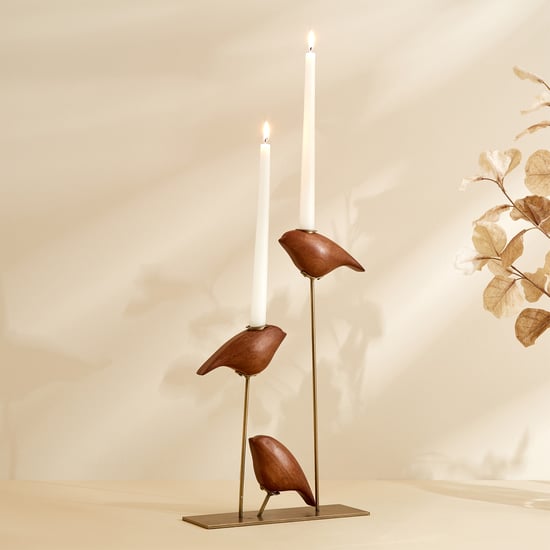 Fawn Wooden Bird Taper Candle Holder