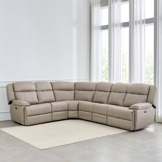 Torino Half Leather 6-Seater Corner Electric Recliner - Grey