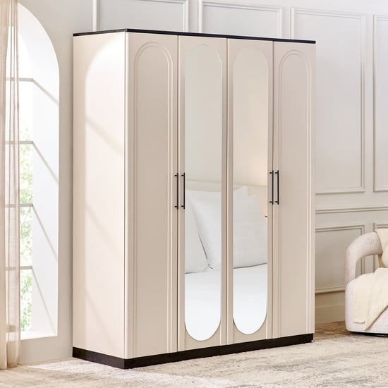 Saga 4-Door Wardrobe with Mirrors - Beige