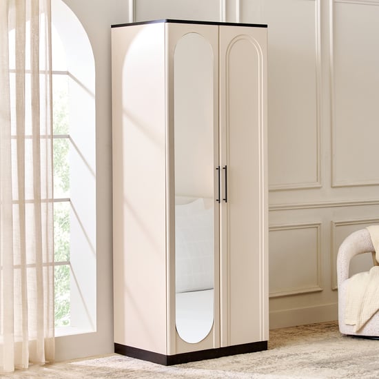 Saga 2-Door Wardrobe with Mirror - Beige