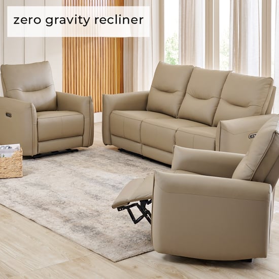 Carolyn Half Leather 3+1+1 Seater Zero Gravitry Electric Recliner Set - Beige