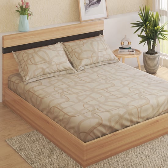Natural Tranquil Fedo Cotton 172TC Printed 3Pcs King Fitted Bedsheet Set