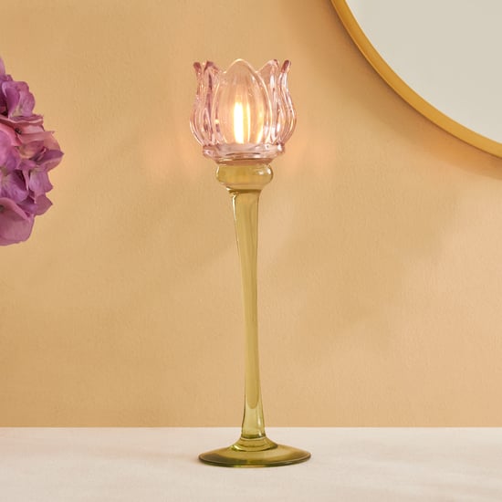 Fiora Delphi Glass Pedestal Tulip Candle Holder - Large