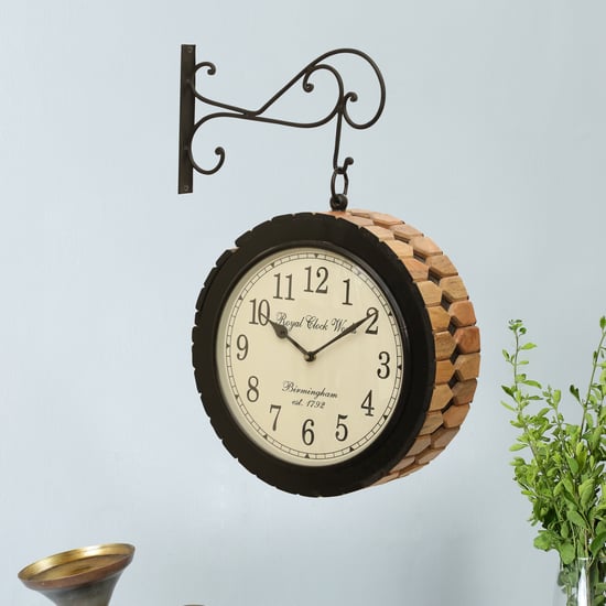 VEDAS Mystical India Wooden Double-sided Wall Clock - 30.5cm