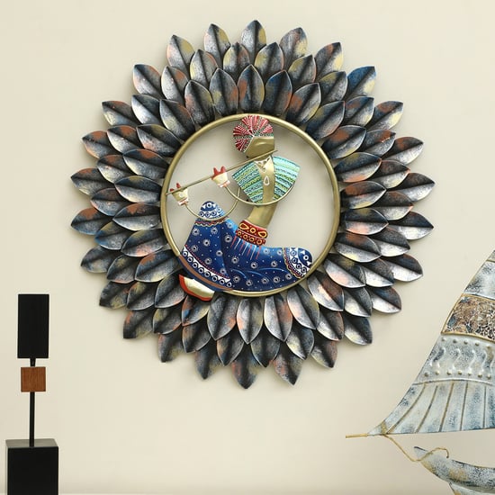 VEDAS Mystical India Metal Bansuri Musician Wall Decor