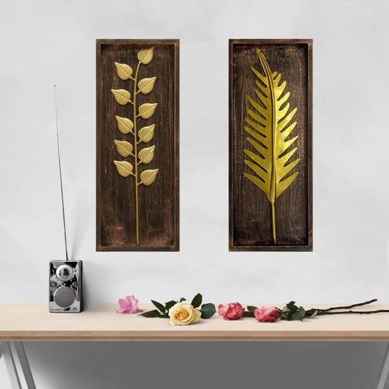 VEDAS Mystical India Set of 2 Metal Leaf Wall Accents