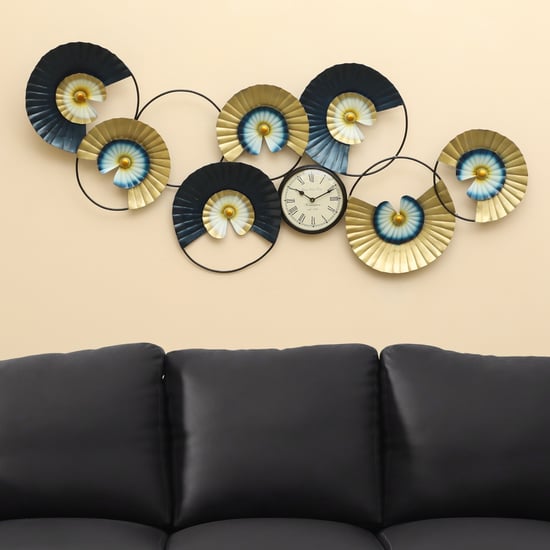 VEDAS Mystical India Metal Circle Wall Accent with Clock