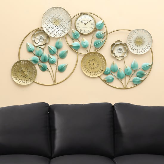VEDAS Mystical India Metal Floral and Leaf Wall Accent with Clock