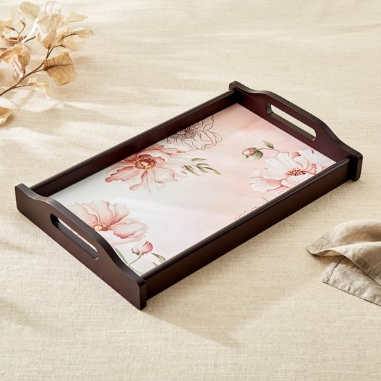Alora Blush Serenity Wooden Printed Serving Tray - 41x26x6cm