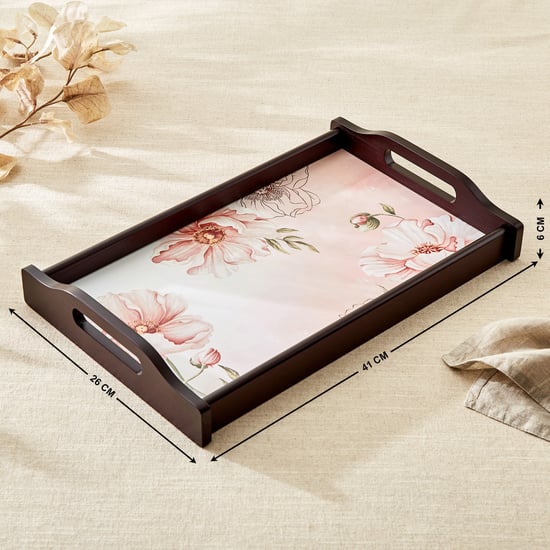 Alora Blush Serenity Wooden Printed Serving Tray - 41x26x6cm