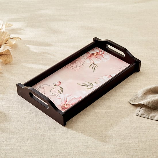 Alora Blush Serenity Wooden Printed Serving Tray - 35.5x20.5x6cm
