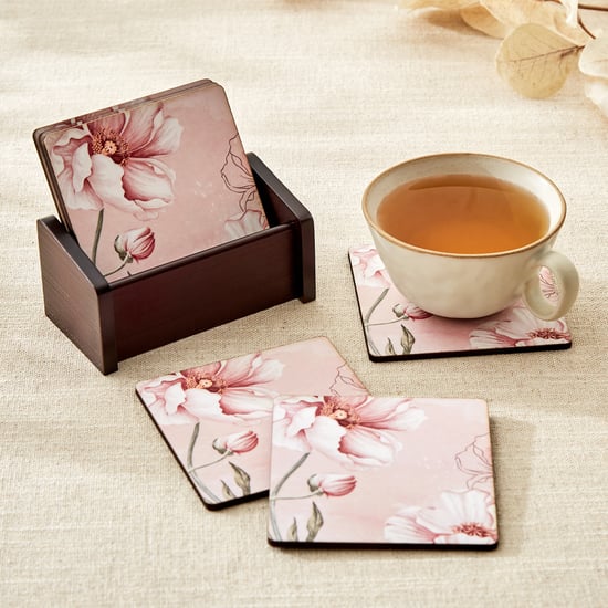 Alora Blush Serenity Set of 6 Wooden Coasters with Holder