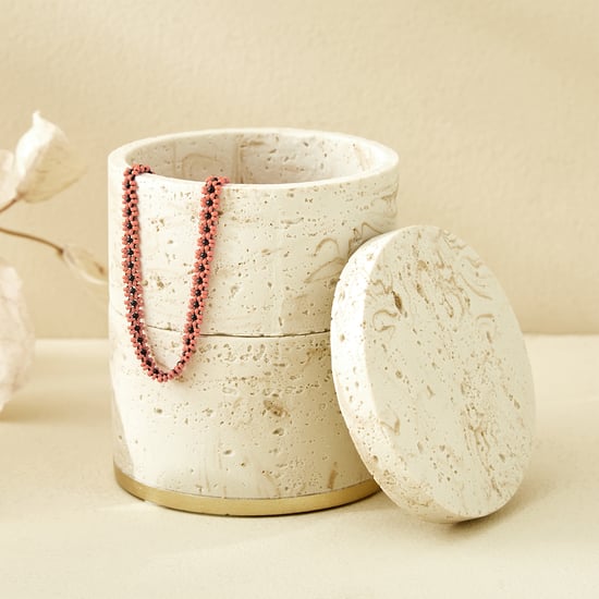 Botanica Travertine 2-Tier Polyresin Trinket Box
