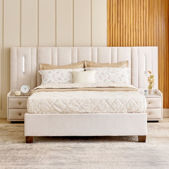 Stellar Elite Amelia Queen Bed with Hydraulic Storage and Headboard Extension - Cream
