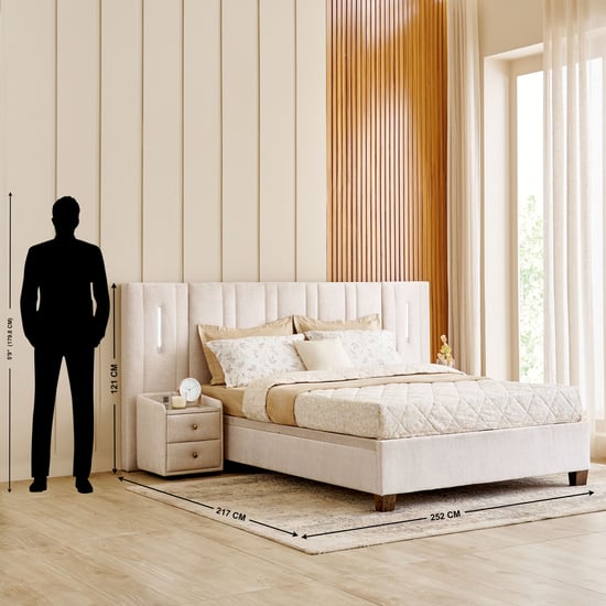 Stellar Elite Amelia Queen Bed with Hydraulic Storage and Headboard Extension - Cream