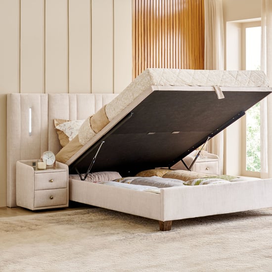 Stellar Elite Amelia Queen Bed with Hydraulic Storage and Headboard Extension - Cream