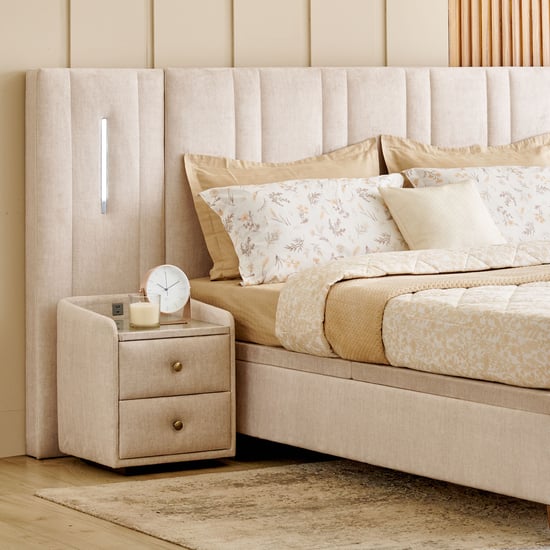 Stellar Elite Amelia Queen Bed with Hydraulic Storage and Headboard Extension - Cream