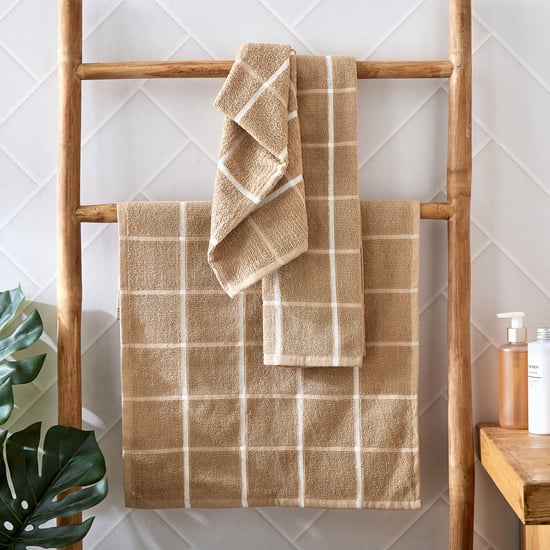 Pacific-Emery Bursa Set of 3 Cotton Checked Hand Towels - 60x40cm