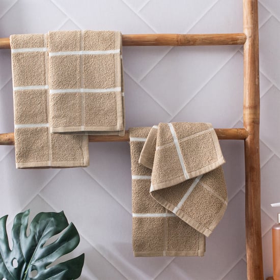 Emery Bursa Set of 4 Cotton Checked Face Towels - 30x30cm