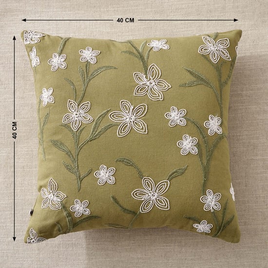 Whales Cord Embroidered Cushion Cover - 40x40cm | Green | Cotton