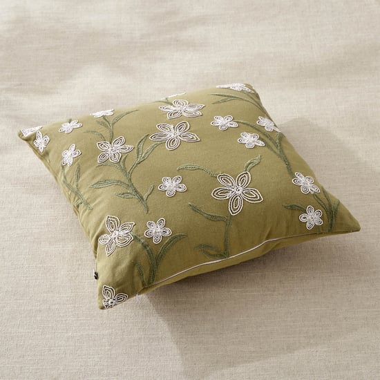 Whales Cord Embroidered Cushion Cover - 40x40cm | Green | Cotton