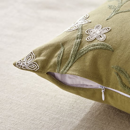 Whales Cord Embroidered Cushion Cover - 40x40cm | Green | Cotton