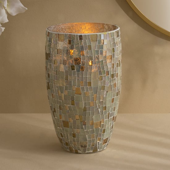Tamaira Plume Glass Mosaic Hurricane Candle Holder
