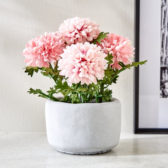 Gloria Bud Artificial Chrysanthemum Flowers in Cement Pot