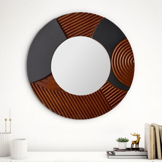 Panorama Aztec Wooden Round Wall Accent with Mirror