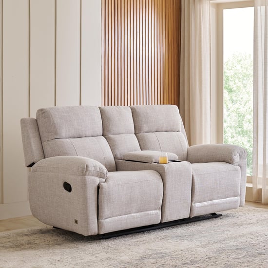 Lambert Fabric 2-Seater Recliner with Console - Beige