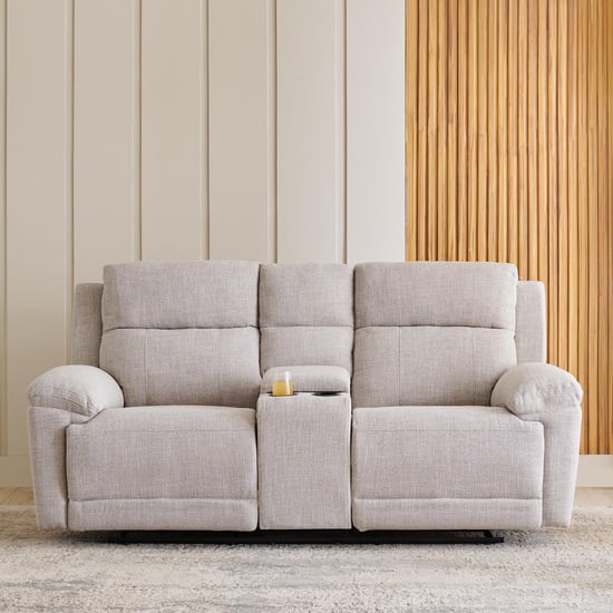 Lambert Fabric 2-Seater Recliner with Console - Beige