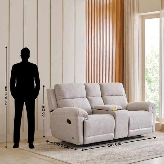 Lambert Fabric 2-Seater Recliner with Console - Beige