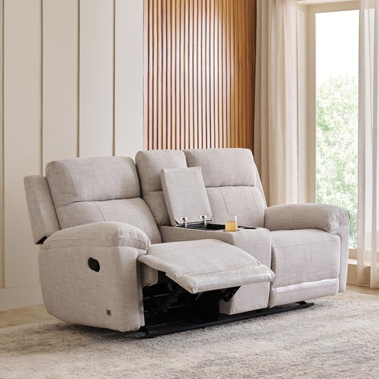 Lambert Fabric 2-Seater Recliner with Console - Beige