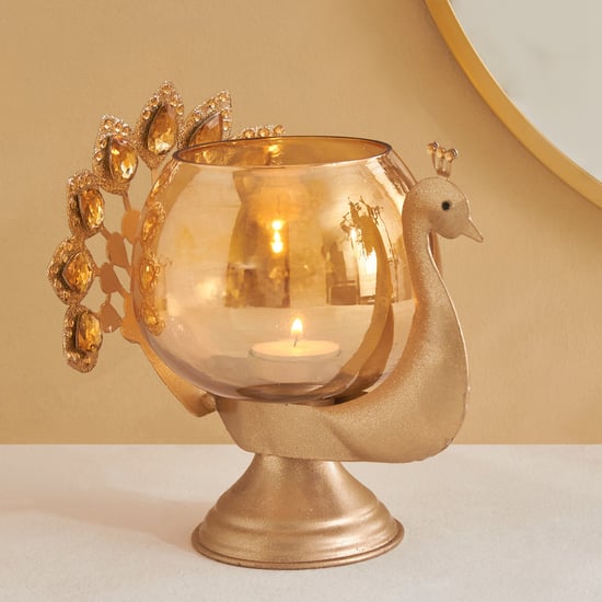 Tamaira Purl Metal Peacock Votive Candle Holder