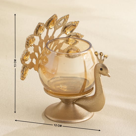 Tamaira Purl Set of 2 Metal Peacock T-Light Holders