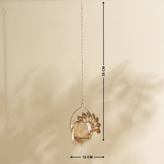 Tamaira Purl Set of 2 Metal Peacock Hanging Votive Candle Holders