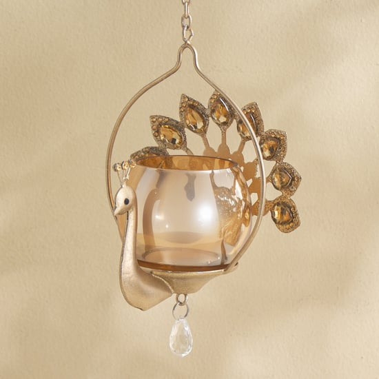 Tamaira Purl Set of 2 Metal Peacock Hanging Votive Candle Holders