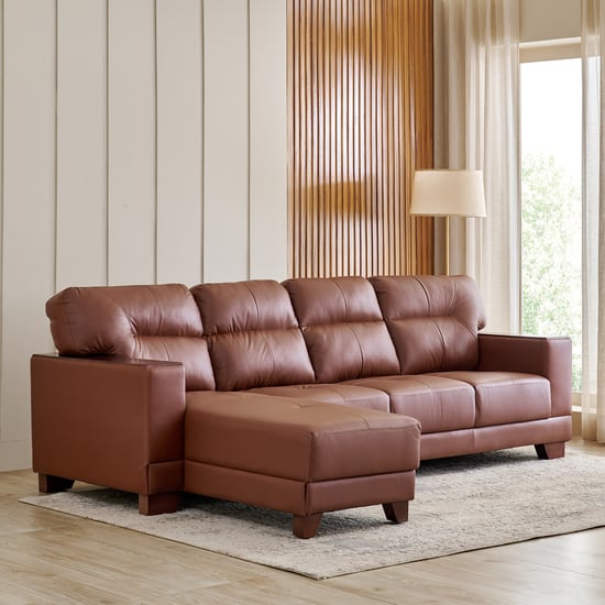 Walter Half Leather 3-Seater Corner Sofa with Left Chaise - Tan