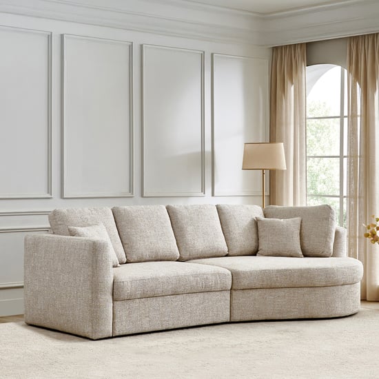 Clifton Fabric 3-Seater Sofa with Right Curve - Beige