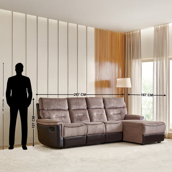 Cristian Fabric 3-Seater Recliner with Right Chaise Brown